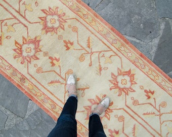 Vintage Anatolian Oushak Runner Wool Low Pile 17' x 3'4" Oushak Rug / Runner - FREE DOMESTIC SHIPPING
