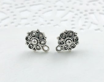 Sterling Stud Earrings, Filigree, .925 Sterling Silver, Flower Earrings, Post Earring Findings, EWRS029