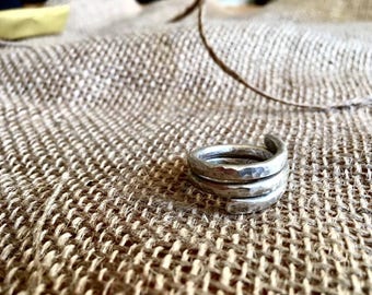Hand forged sterling silver winding ring