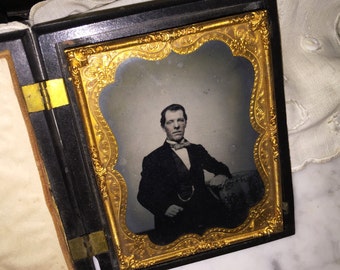 Victorian Tin-type Photo with Wood Frame Case