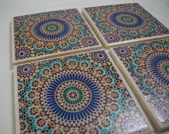 blue moroccan tile custom coasters moroccan vintage style