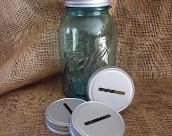 12 donation jar lids, Coin Jar Lids, fundraisers, Mason Jar bank lids, coin slot lids, Mason Jar Piggy Bank