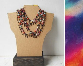 SALE One Necklace Bust Reversible - Kraft Brown / Watercolor - Recycled Book Cover