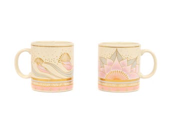 Vintage 1980's Laurel Burch Pastel Gold Metallic Celestial Lotus Coffee Tea Mug Cup