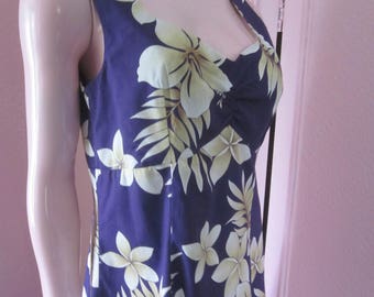 1970s Cotton Print Sleeveless Sundress "Made in Hawaii," Size M