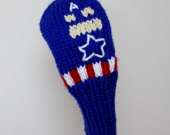 Captain America, Avengers, Golf Headcover, Golf Club Cover, Golf Head Cover, Knit Golf Club Cover, Golf Gifts, Gifts for Men