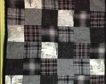 Black and Gray Flannel Quilt for Newborn Baby Photography Prop, Photo Prop, Bucket or Basket Stuffer Blanket Prop, Mini Quilt
