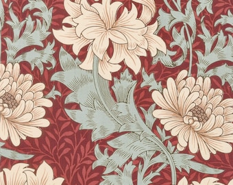 Morris & Co. Merton, Chrysanthemum in Red, William Morris Fabric, Large Print Fabric, Floral Fabric, PWWM009.REDXX
