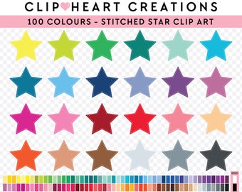 100 Stitched Stars Clipart, Commercial use, PNG, Digital clip art, Digital images, Rainbow digital scrapbooking clip art, stars graphic