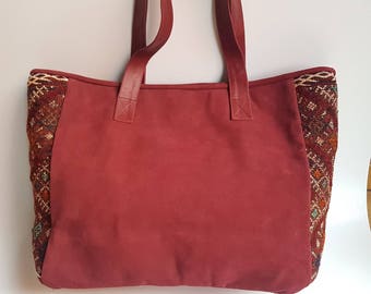Unique Kilim Leather Tote Bag / Bundury Leather Tote Bag / Boho Style Bag / Ethnic Tote Bag / Tapestry Leather Bag