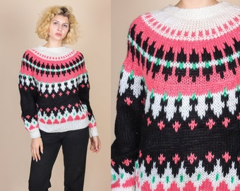 80s Fair Isle Sweater | Vintage Knit Nordic Crew Neck Pullover Jumper