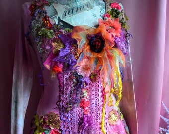 Bohemian dress romantic dress Size M/S altered couture reworked dress fairy gypsy dress mori girl wearable art dress