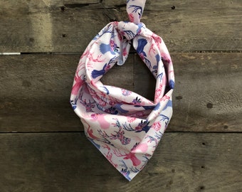 Purple & Pink Floral Deer Head Antlers Tie On Dog Bandana