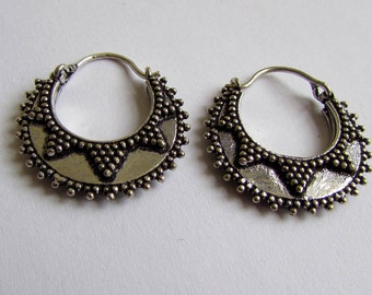 Small Mandala White Brass Hoop Earrings Tribal Earrings Jewellery Free UK Delivery Gift Boxed WB61 WBH1