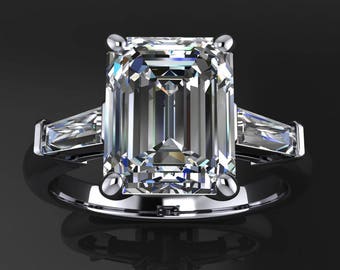 laurel ring – 2.5 carat emerald cut NEO moissanite engagement ring, baguette ring