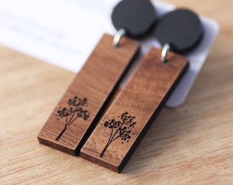 Etched Dandelion Timber Earrings / Dangle Wood Stud Earrings / Dandelion Wish Flower Earrings, Laser Cut Studs, Free Postage Surgical Steel