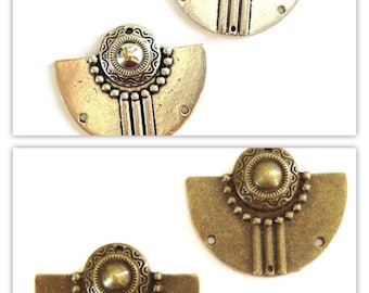 2 large ethnic connectors in silver / bronze 37x30mm
