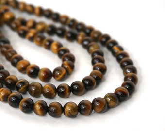 tigereye beads, 6mm round natural brown gemstone, half and full strands available (738S)