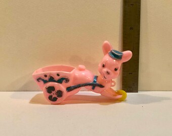 Vintage Plastic Easter Bunny, Candy Cart, Plastic Pink and Blue, Easter Rabbit, Rosbro Bunny Toy, Candy Container, 4 inches, USA, 1950s