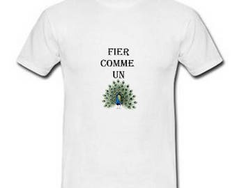 Men's T-shirt in white cotton, humor, proud as a Peacock