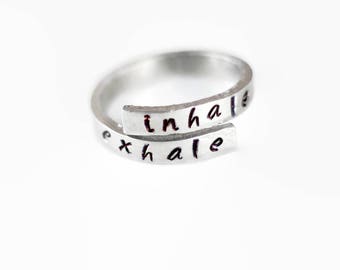 Inhale Exhale Ring, Namaste Jewelry, Yoga Jewelry, Yoga Gift, Yogi Ring, Twist Ring, Meaningful Ring, inspiration jewelry, handstamped ring