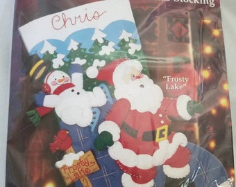 Bucilla New Holiday Time FROSTY LAKE Felt Applique Christmas Stocking