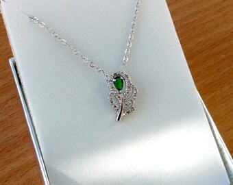 Emerald green necklace Green jewelry Gift for mother of Bride gift Birthday Gift for girlfriend Dainty necklace Emerald Feather necklace Jm