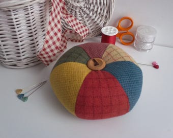 pincushion,patchwork pincushion,pincushions,patchwork pincushions,rustic pincushion,large pincushion,pin cushion,patchwork,deep pincushion,