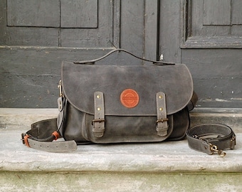 leather messenger backpack office bag Ladybuq gray