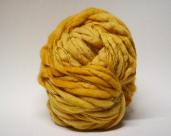 Thick and Thin Slub Handspun Merino Wool Yarn tts(tm) Hand dyed Half-Pounder Super Bulky Mustard 01