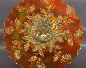 CARNIVAL GLASS - Fenton HOLLY Dark Marigold Bracket-Edge Plate