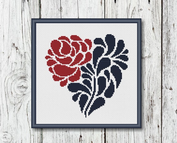 Flower Heart Cross Stitch Pattern Valentine's day Cross