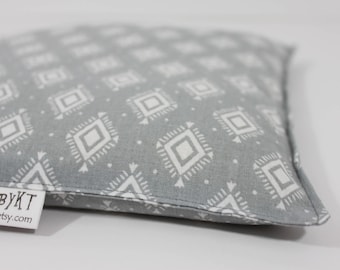 Large Square Rice Bag - 9 x 9 inches, hot or cold therapy pack, rice heating pad, foot warmer, gray and white geometric pattern