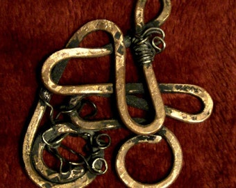 Hammer Forged Copper & Sterling Silver Pendant. Oxidized - free US ship 44.00