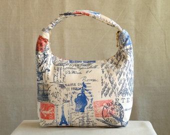Insulated Lunch Bag, Lunch Bag For Women , Small Tote, Reusable Lunch Tote-Vintage Post Card Print