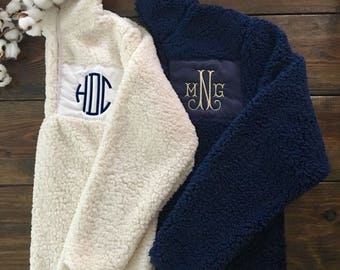 In Stock! Navy Sherpa Embroidered Pullover