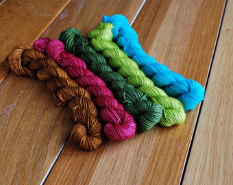 Garden, Mini Skein Set, Hand Dyed Yarn, SW Sock