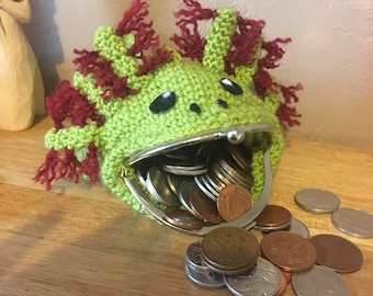 Hand made axolotl coin purse