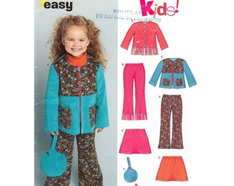 Girls Jacket Skirt Pants Purse Pattern New Look 6423 Fringe Trim Girls Size 3 4 5 6 7 8 Sewing Pattern UNCUT