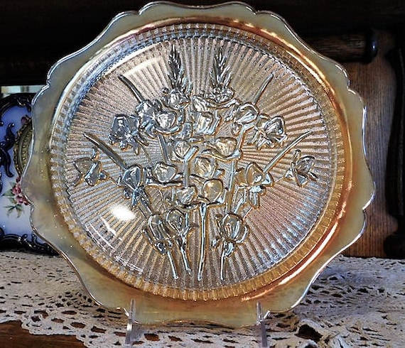 Iridescent Iris and Herringbone / Platter / Plate