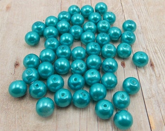 10mm Glass Pearls - Bright Aqua Blue - 40 pieces - Malibu