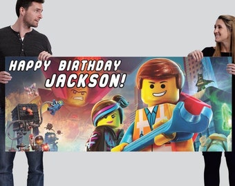 Customized Happy Birthday Vinyl Banner - Lego Movie