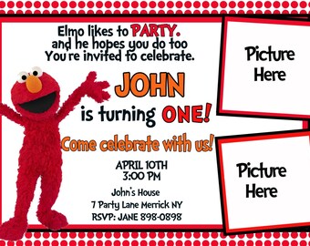 CUSTOM PHOTO Invitations Elmo Sesame Street Birthday Invitation - You Print - PRINTABLE - I Customize You Print - 4x6 or 5x7