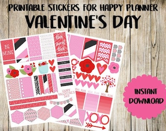 Valentine's Day Printable Planner Stickers for Happy Planner MAMBI - Instant Download PDF