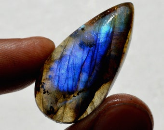 Labradorite 37 Cts Natural Blue Fire Cabochon Both Side Polished Pear Shape Labradorite Gemstone 35x17x8 MM R15680
