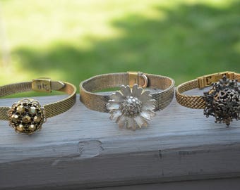 Jeweled Vintage Watch Band Bracelets