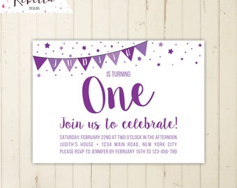 purple birthday invitation