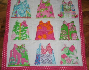 Lovee size Shift Dress quilt made with Lilly Pulitzer fabric