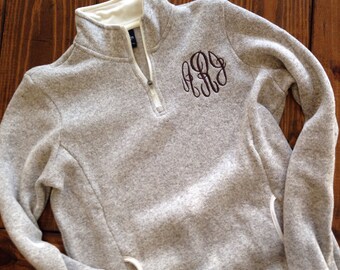 Heathered 1/4 zip pullover, monogrammed pullover, womens heathered fleece pullover, monogrammed heathered pullover