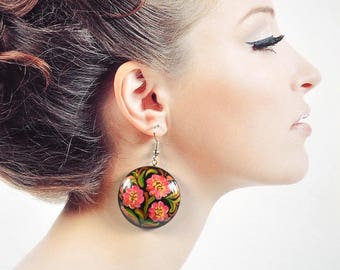 pink flowers jewelry gift for her gift earrings gift for women bead jewelry birthday gift womens gift jewelry gift girlfriend gift for wife